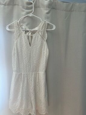 Express White Eyelet Romper with Tie Detail